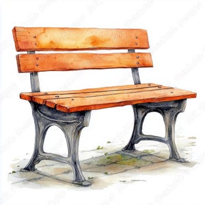 20 imágenes prediseñadas de banco de acuarela, imagen imprimible de bancos de jardín, descarga digital de banco de parque, paquete de manualidades de papel para álbumes de recortes de banco de madera JPG