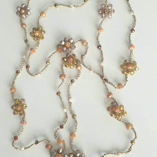 Collier femme Fleurs en perles cristal bijoux au crochet