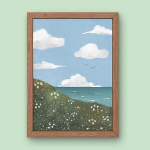 Ilustración “Daisy Hill” – Arte digital estilo acuarela – Paisaje costero apacible