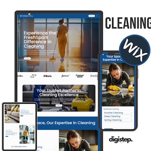 May include: A website screenshot showcasing a cleaning service company's website. The website has a contemporary design with a focus on cleaning services. The website includes a call to action to book a cleaning service. The website also features a section on the company's services, which include routine cleaning, deep cleaning, and spring cleaning.