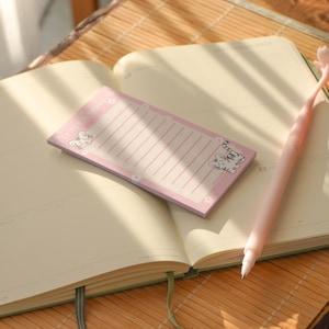 Notepad | Memo Pad | White Tiger | Kawaii | Stripes & Snuggles | To Do List | Pink | Cute | Checklist | Handmade | Recycled | Gift