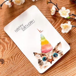 Hand painted birthday card watercolor cat | Happy Birthday Cat | Birthday | Wish card | Greeting card | Party | Invitation card
