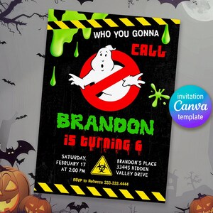 Ghostbusters birthday invitation, Printable editable invite, frozen empire party, ectomobile, boy birthday, digital template