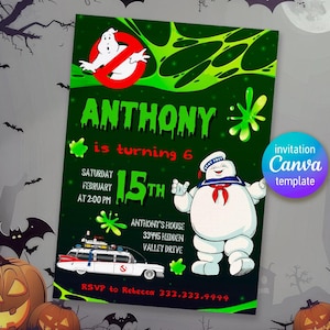 Ghostbusters birthday invitation, Printable editable invite, frozen empire party, ectomobile, boy birthday, digital template