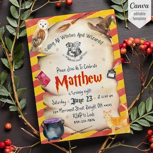 Harry Magical evite template, Wizard Birthday Invitation, printable Wizard Party Invite, Witches Invitation, Magical Birthday boy girl