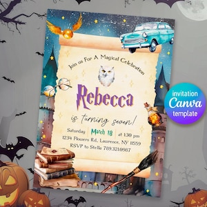 Harry Magical evite template, Wizard Birthday Invitation, printable Wizard Party Invite, Witches Invitation, Magical Birthday boy girl