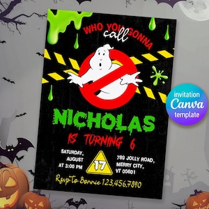 Ghostbusters birthday invitation, Printable editable invite, frozen empire party, ectomobile, boy birthday, digital template