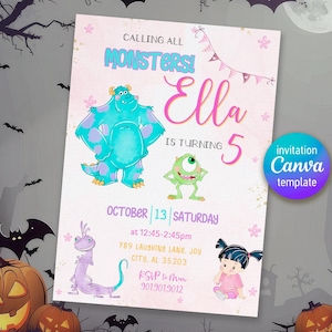 Monster birthday Invitation, printable Monsters University template, Editable monster inc evite halloween boo-day party, 1st Birthday Invite