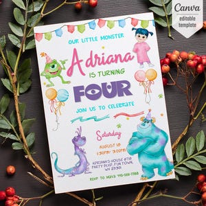 Monster birthday Invitation, printable Monsters University template, Editable monster inc evite halloween boo-day party, 1st Birthday Invite