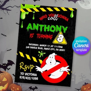 Ghostbusters birthday invitation, Printable editable invite, frozen empire party, ectomobile, boy birthday, digital template