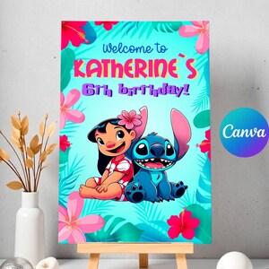 Stitch Birthday Welcome Sign, Luau Hawaii Welcome In, Printable Lilo ...