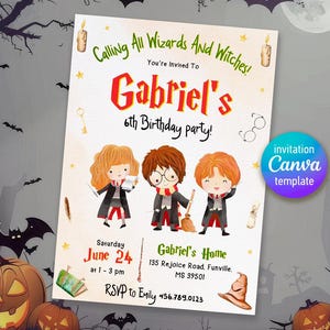 Harry Magical evite template, Wizard Birthday Invitation, printable Wizard Party Invite, Witches Invitation, Magical Birthday boy girl