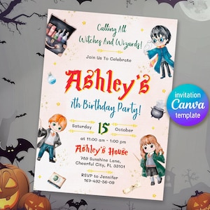 Harry Magical evite template, Wizard Birthday Invitation, printable Wizard Party Invite, Witches Invitation, Magical Birthday boy girl