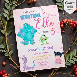 Monster birthday Invitation, printable Monsters University template, Editable monster inc evite halloween boo-day party, 1st Birthday Invite