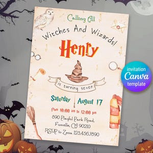 Harry Magical evite template, Wizard Birthday Invitation, printable Wizard Party Invite, Witches Invitation, Magical Birthday boy girl