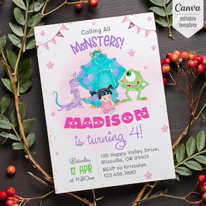 Monster birthday Invitation, printable Monsters University template, Editable monster inc evite halloween boo-day party, 1st Birthday Invite