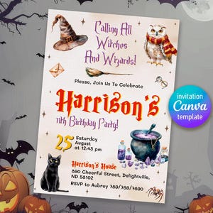 Harry Magical evite template, Wizard Birthday Invitation, printable Wizard Party Invite, Witches Invitation, Magical Birthday boy girl