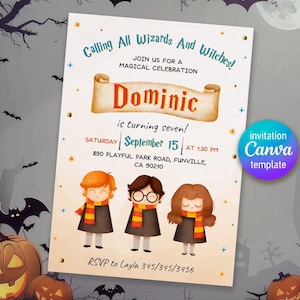 Harry Magical evite template, Wizard Birthday Invitation, printable Wizard Party Invite, Witches Invitation, Magical Birthday boy girl