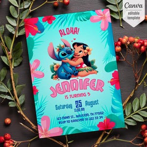 Printable Editable Stitch Invitation, Lilo and Stitch Birthday Invite, Stitch Party Invite template, girl birthday, boy bday