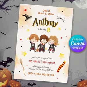 Harry Magical evite template, Wizard Birthday Invitation, printable Wizard Party Invite, Witches Invitation, Magical Birthday boy girl