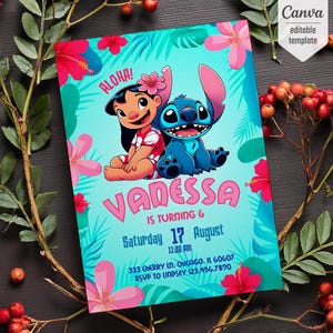 Invitación de Stitch editable e imprimible, invitación de cumpleaños de Lilo y Stitch, plantilla de invitación para fiesta de Stitch, cumpleaños de niña, cumpleaños de niño