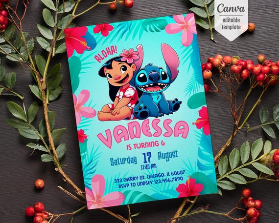 Printable Editable Stitch Invitation, Lilo and Stitch Birthday Invite, Stitch Party Invite template, girl birthday, boy bday