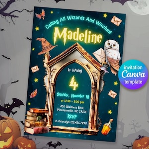 Harry Magical evite template, Wizard Birthday Invitation, printable Wizard Party Invite, Witches Invitation, Magical Birthday boy girl