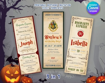 Editable Magical evite template, Wizard Birthday Invitation, printable train ticket Invite, Witches Invitation, Magical Birthday boy girl
