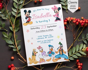 Printable Clubhouse birthday invitation, Mickey invitation, Clubhouse invitation, Mouse Party invite, editable invite
