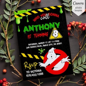 Ghostbusters birthday invitation, Printable editable invite, frozen empire party, ectomobile, boy birthday, digital template