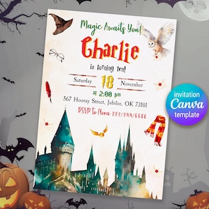 Harry Magical evite template, Wizard Birthday Invitation, printable Wizard Party Invite, Witches Invitation, Magical Birthday boy girl