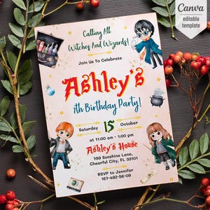 Harry Magical evite template, Wizard Birthday Invitation, printable Wizard Party Invite, Witches Invitation, Magical Birthday boy girl