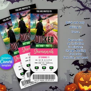 Bearbeitbare Wicked Movie Ticket einladen, Geburtstagseinladung, bearbeitbares Musical Ticket, digitale Einladungsvorlage, printable, Instant Download
