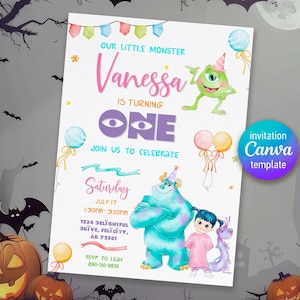 Monster birthday Invitation, printable Monsters University template, Editable monster inc evite halloween boo-day party, 1st Birthday Invite