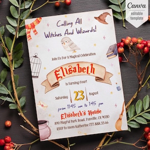 Harry Magical evite template, Wizard Birthday Invitation, printable Wizard Party Invite, Witches Invitation, Magical Birthday boy girl
