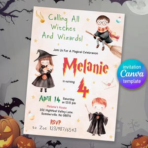 Harry Magical evite template, Wizard Birthday Invitation, printable Wizard Party Invite, Witches Invitation, Magical Birthday boy girl
