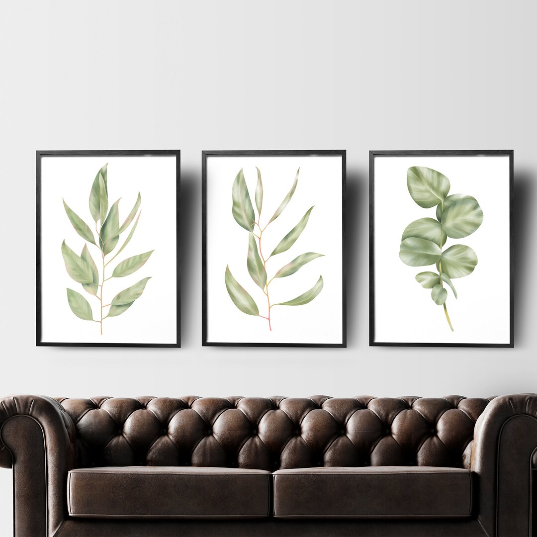 3 Piece Printable Green Leaves Wall Art Set Floral Prints Set Etsy