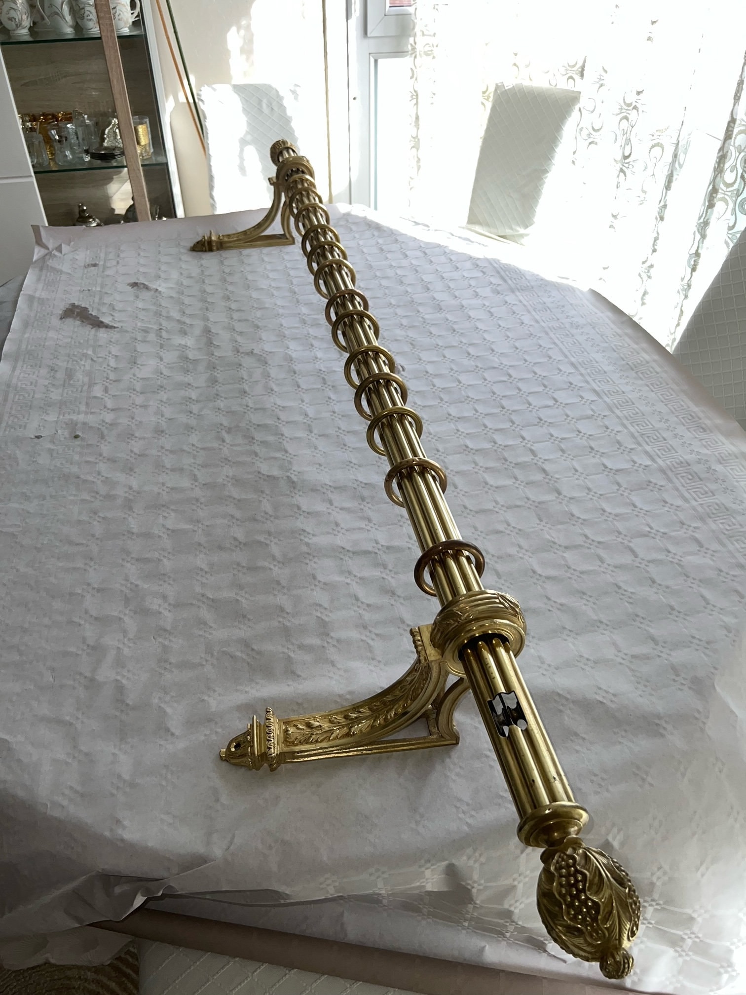 Tringle à rideaux en métal patiné blanc ancien, 160cm