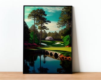 Arte mural del campo de golf Augusta National, descarga digital, arte digital, impresión, póster, regalo de golf, arte de golf, golf para papás, decoración de golf