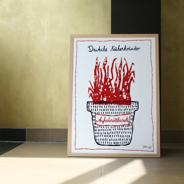 Deutsche Küchen-kräuter-Moderner Stil-Essen Kunstdruck-Wall art Print-Küche Wandkunst-handgemalte Illustration-digitaler Download