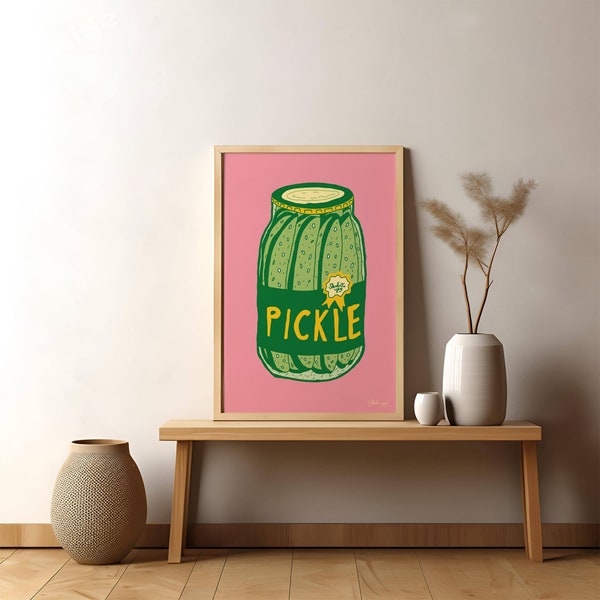 Pickle-Trend Poster-Moderner Stil,Poster Essen,Retro Malerei, Küche Wandkunst, essen Illustration, digitaler Download