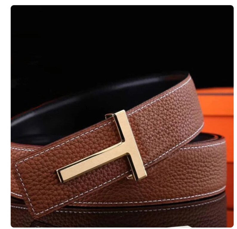 Real Leather Men's Belt, T buckle belt, Fashion T buckle belt, Casual men belt imagem 5