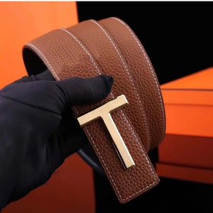 Real Leather Men's Belt, T buckle belt, Fashion T buckle belt, Casual men belt imagem 4