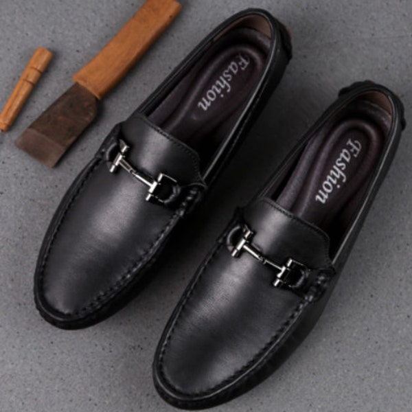 Designer Men Casual Shoes, Genuine Leather Slip on, Luxury Loafers, H shoes
