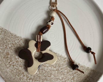 Bessie Blossom | Brown Cow Flower Keychain | Handmade Bag Charm | Clay Creation