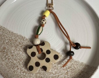Polka Blossom | Handmade Polka Dot Flower Keychain | Clay Bag Charm | Artisan Creation