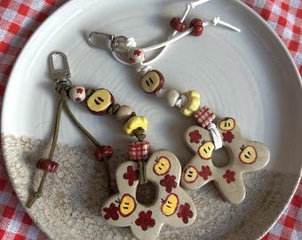 Apple Blossom Keychain | Burgundy Apple and Blossoms | Hardening Clay | Handmade Bag Charm