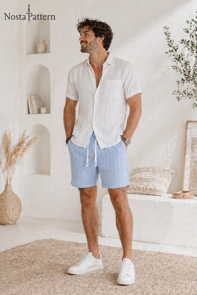 Easy Men Shorts Sewing Pattern PDF, Drawstring Pocket Shorts Pattern ...