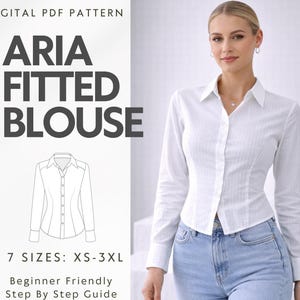 taillierte Bluse Schnittmuster, Frauen tailliertes Hemd DIY (Digitaler Download)