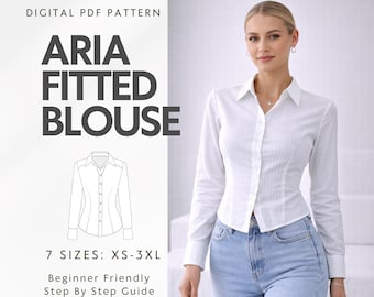 Naaipatroon getailleerde blouse, op maat gemaakt damesshirt zelfgemaakt (digitale download)